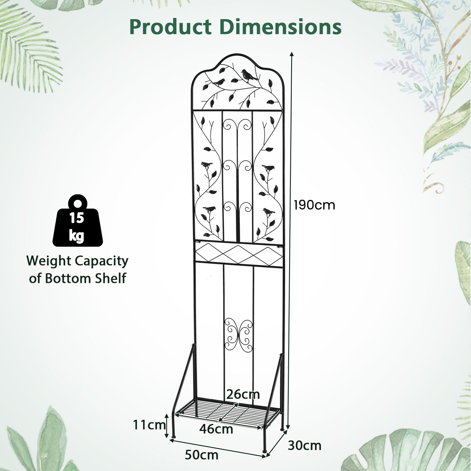 Garden Trellis with Foldable Shelf and Anti-Tipping Device-Black-2 Pack