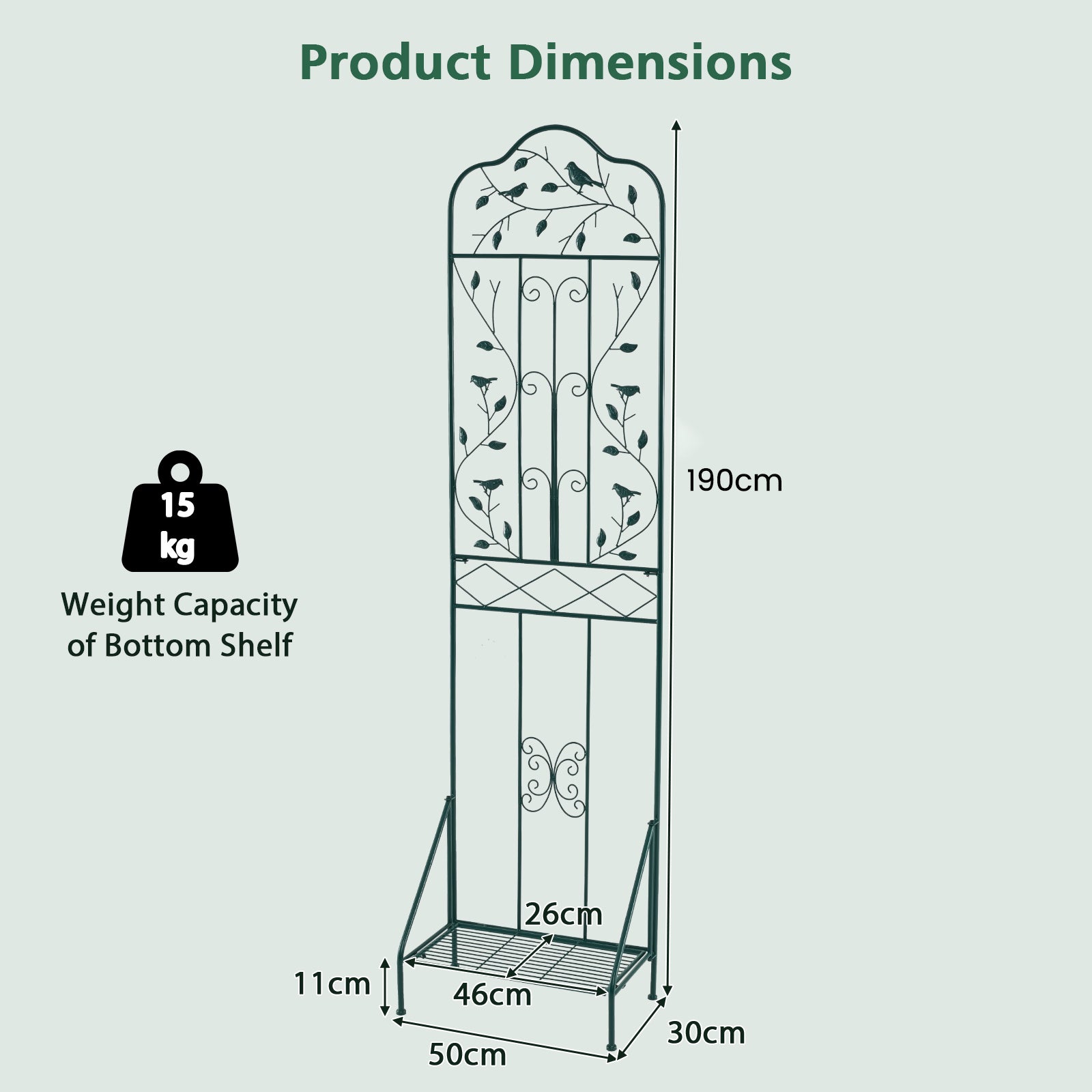 Garden Trellis with Foldable Shelf and Anti-Tipping Device-Dark Green-1 Pack