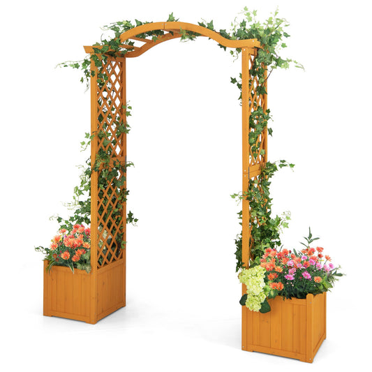 Garden Wooden Arbor with Planter-Natural