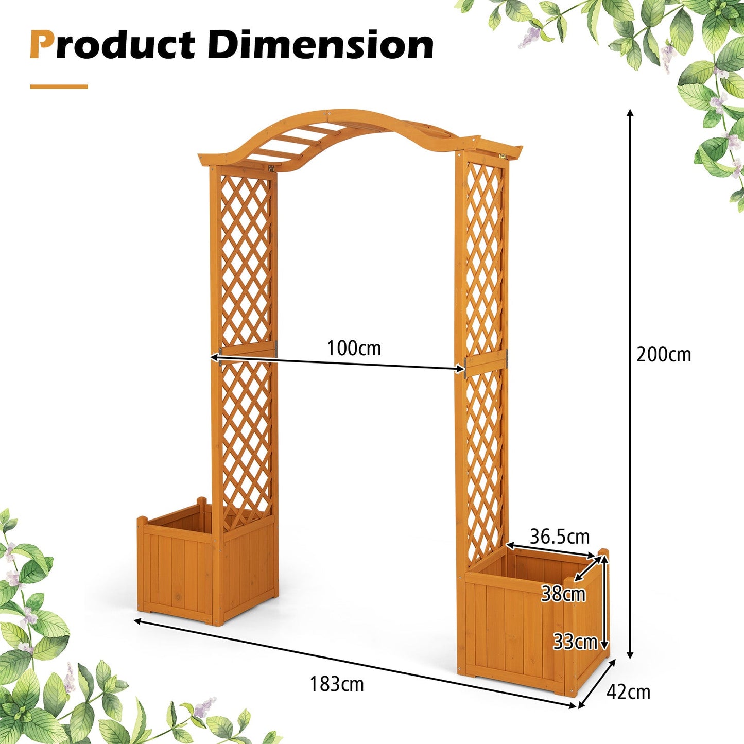 Garden Wooden Arbor with Planter-Natural