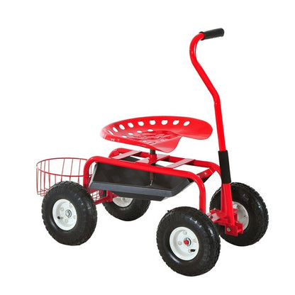 Gardening Planting Rolling Cart W/Tool Tray - Red