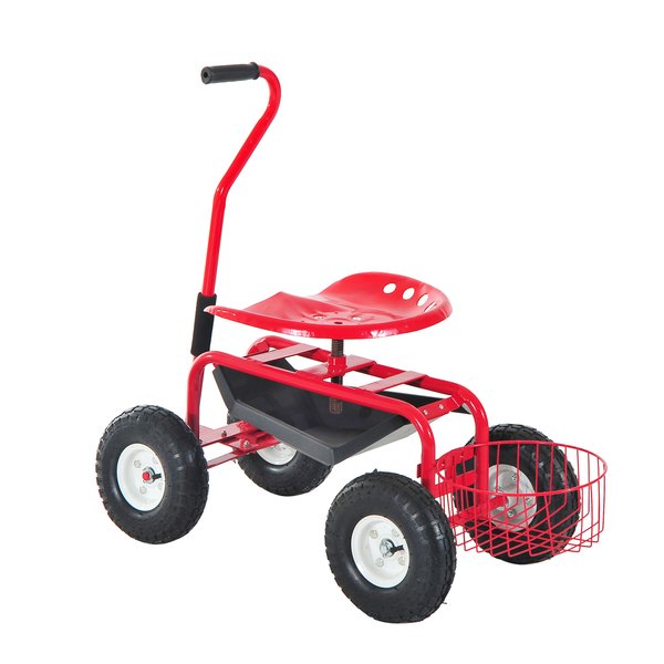 Gardening Planting Rolling Cart W/Tool Tray - Red