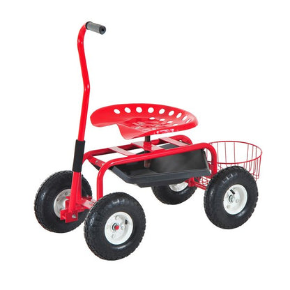 Gardening Planting Rolling Cart W/Tool Tray - Red