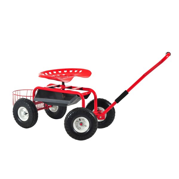 Gardening Planting Rolling Cart W/Tool Tray - Red