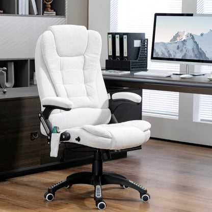 Vinsetto Massage Recliner Chair Heated Office Chair with Six Massage Points Linen-Feel Fabric 360° Swivel Wheels Cream White