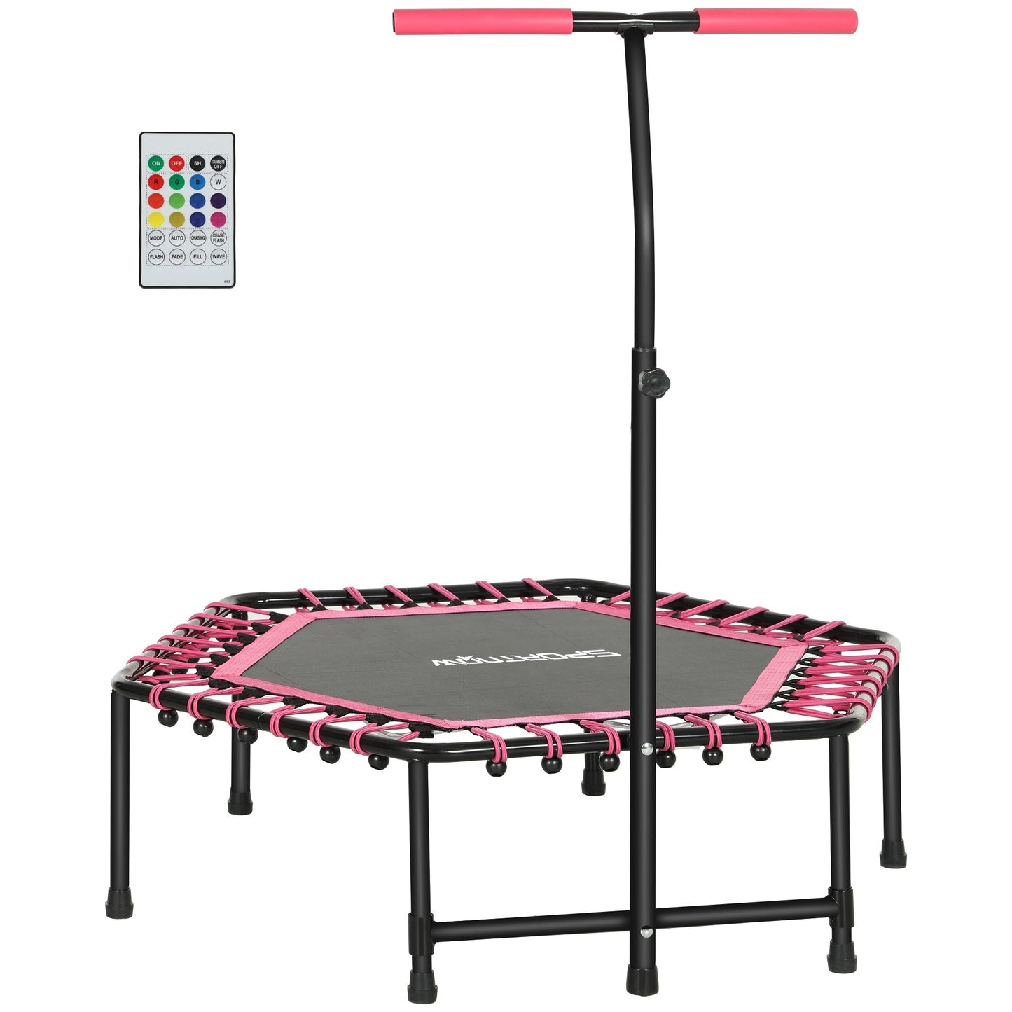 SPORTNOW 45" Rebounder Trampoline for Adults, Quiet Bungee Rebounder with LED Lights and Adjustable Handle, Pink