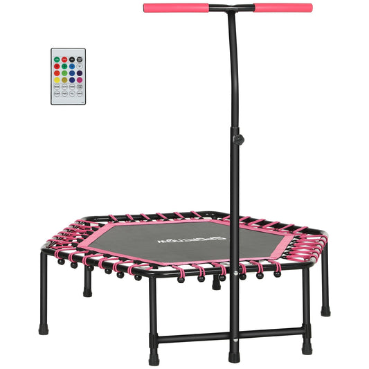 SPORTNOW 45" Rebounder Trampoline for Adults, Quiet Bungee Rebounder with LED Lights and Adjustable Handle, Pink