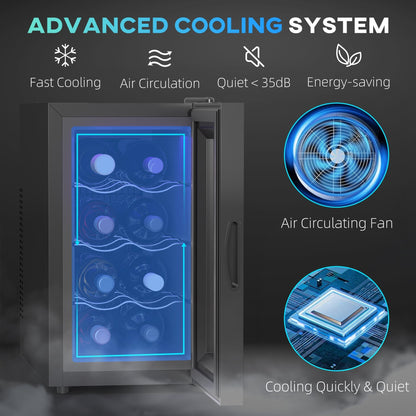 HOMCOM Mini Table Top Wine Fridge, 8 Bottle, 17L, 8-18√¢‚Äû∆í, 26.5cm Quiet Under Counter Wine Cooler Fridge with Glass Door, LED Light, Digital Touch Screen, Temperature Control