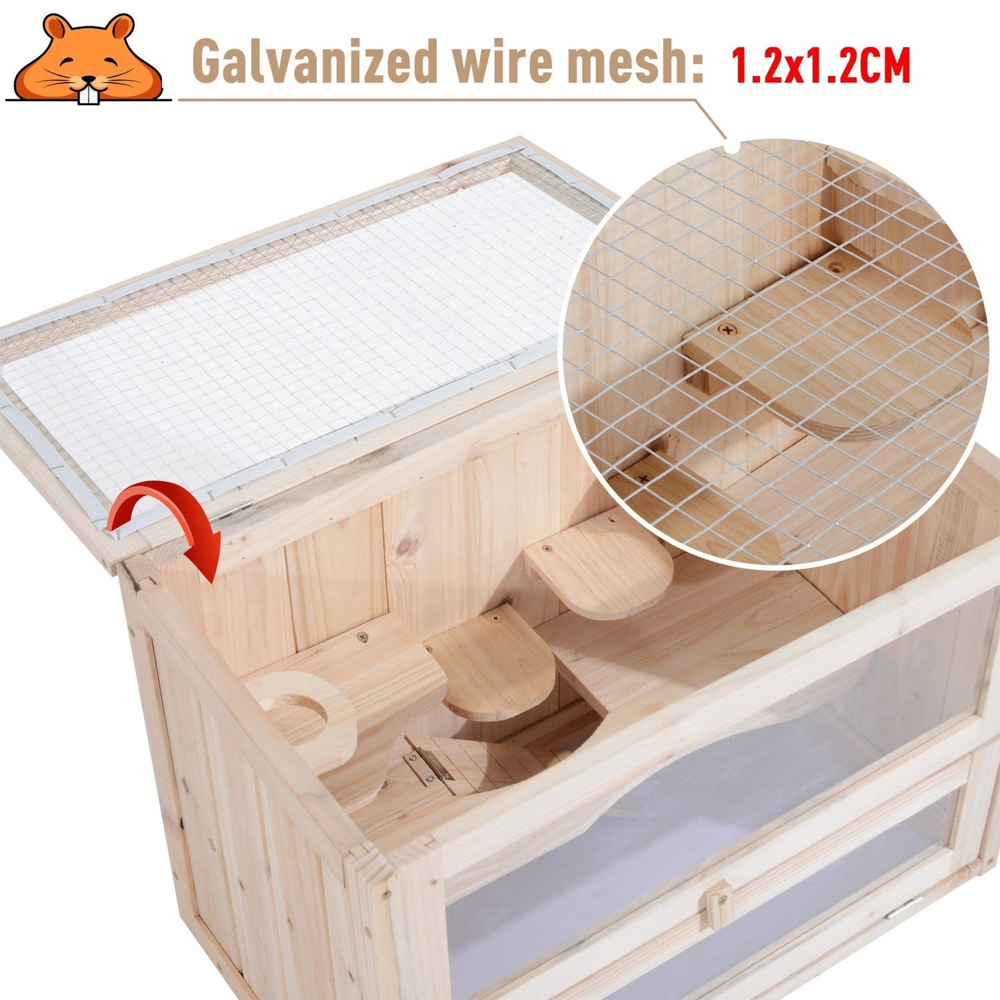 PawHut Wooden Hamster Cage Small Animal House Pets at Home, 60 x 35 x 42 cm