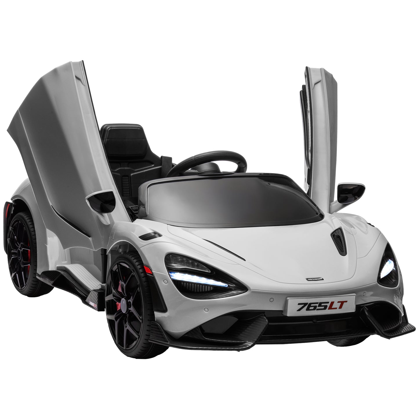 سيارة كهربائية للأطفال مرخصة من AIYAPLAY McLaren 765LT بقوة 12 فولت مع أبواب على شكل فراشة وعجلات نقل تعمل بالتحكم عن بعد باللون الرمادي