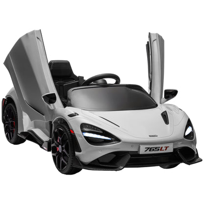 سيارة كهربائية للأطفال مرخصة من AIYAPLAY McLaren 765LT بقوة 12 فولت مع أبواب على شكل فراشة وعجلات نقل تعمل بالتحكم عن بعد باللون الرمادي