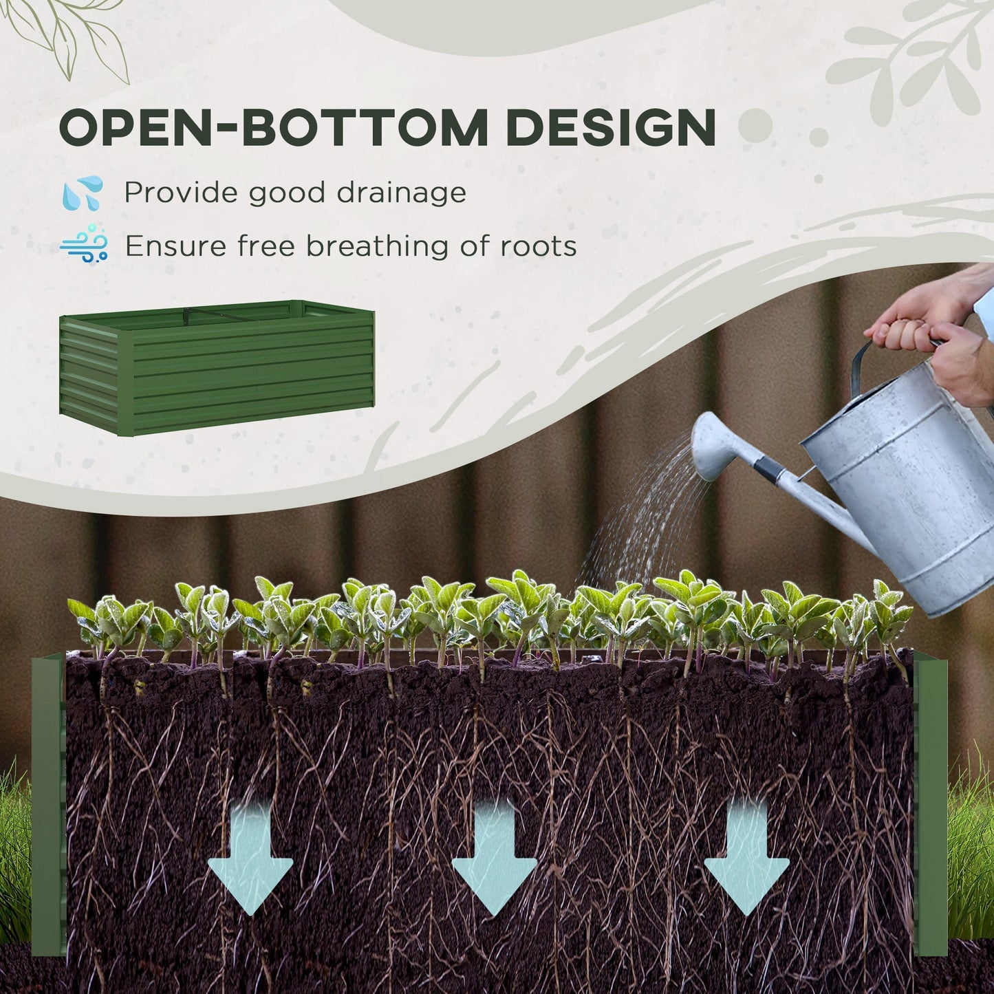 Outsunny Raised Beds for Garden, Galvanised Steel Outdoor Planters with Multi-reinforced Rods, 180 x 90 x 59 cm, Green