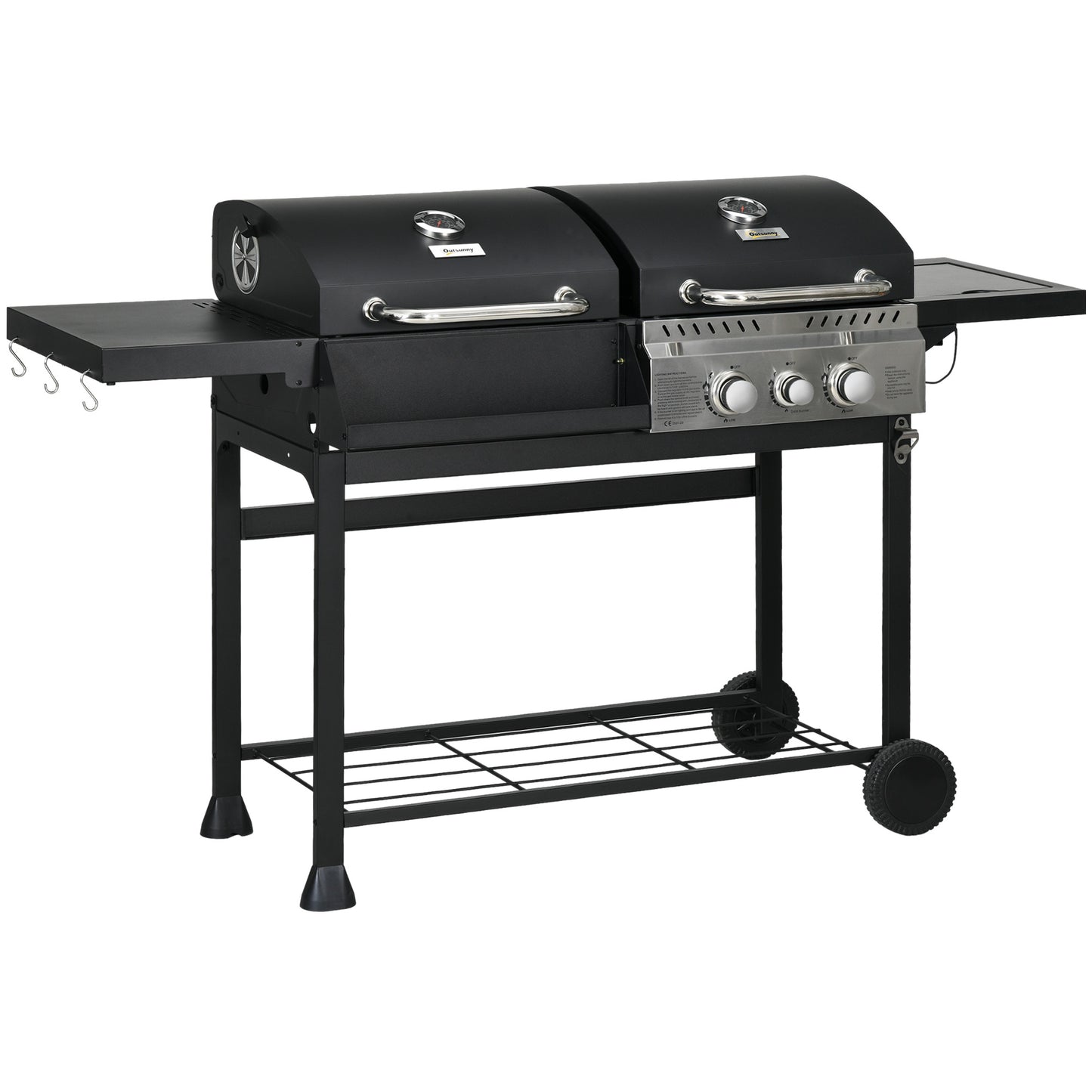 Outsunny Dual Fuel BBQ Grill - Czarny