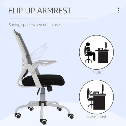 Vinsetto Mesh Office Chair, Computer Desk Chair with Flip-up Armrests, Lumbar Back Support and Swivel Wheels, Black