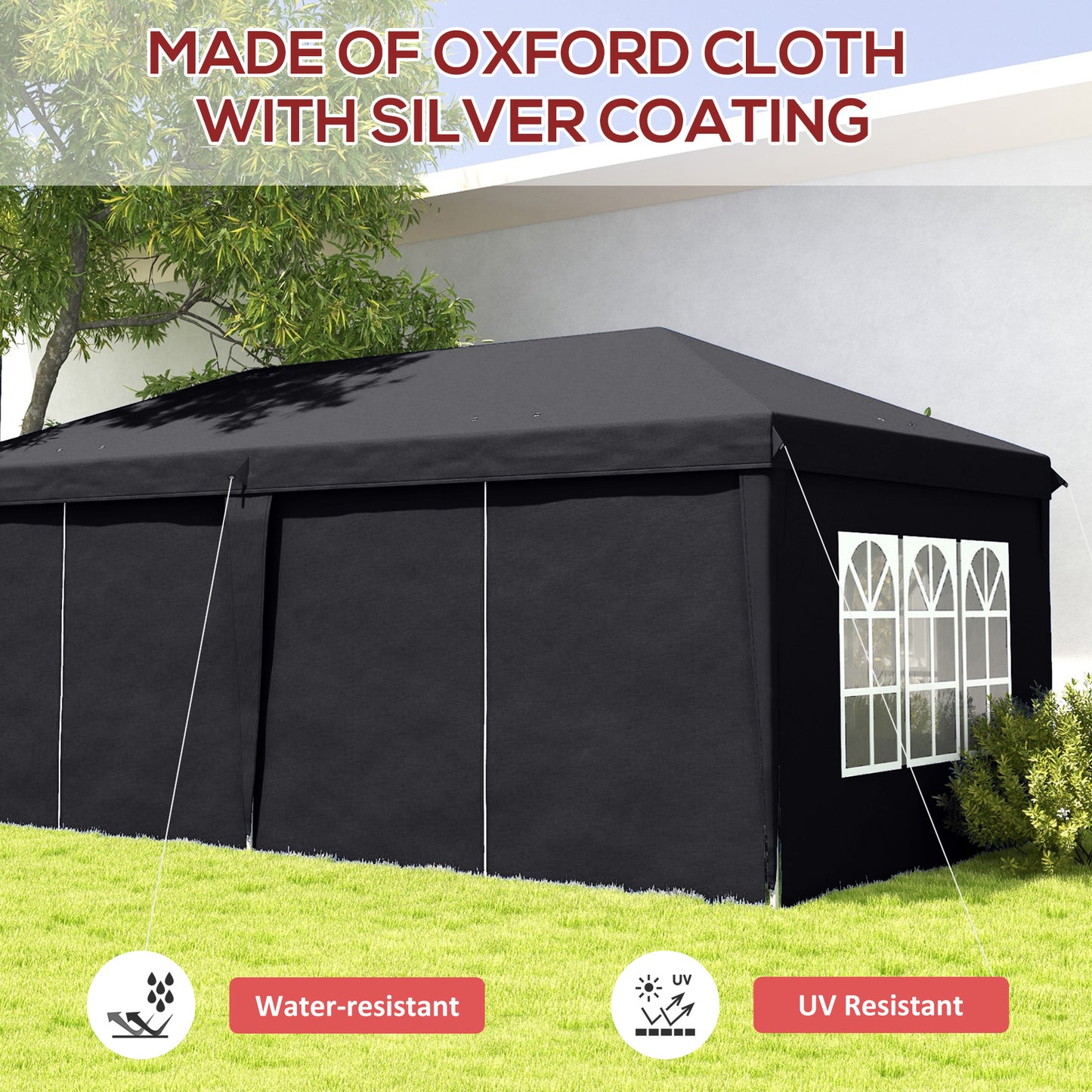 Outsunny Outsunny 3 x 6 m altana ogrodowa typu pop-up, namiot weselny, wodoodporna markiza z bocznymi ścianami, okna, torba transportowa, szary