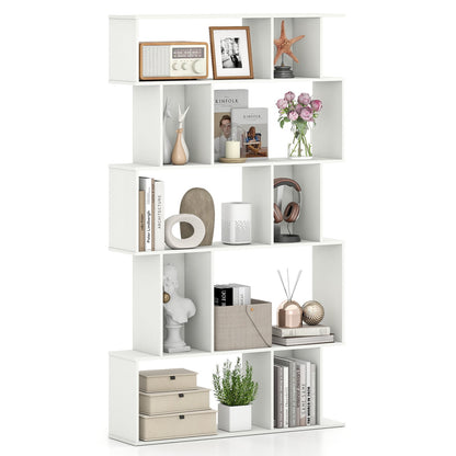 Geometric Bookshelf 5-Tier Bookcase with Open Shelves and Closed-back Cubes-White