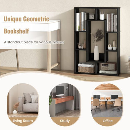 7-Cube Geometric Bookshelf Open Bookcase with Anti-Toppling Device-Black