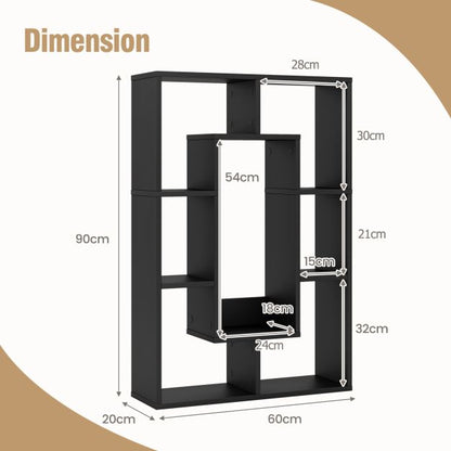 7-Cube Geometric Bookshelf Open Bookcase with Anti-Toppling Device-Black