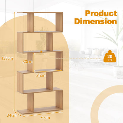 Geometric S-Shaped Bookcase with Anti-Toppling Device for Living Room Home Office-Natural