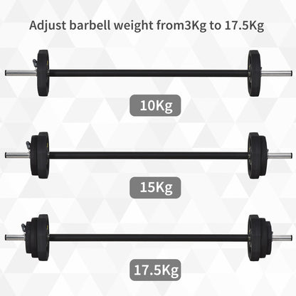 20KGS Adjustable Barbell Set Plate Bar Clamp Rod Home Gym Sports Area Exercise Ergonomic Black