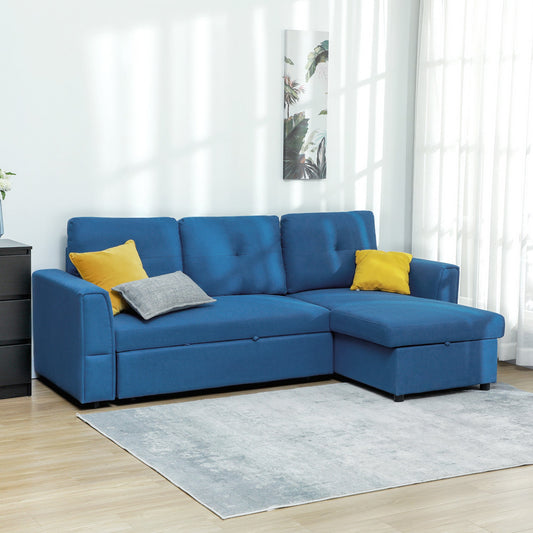 HOMCOM 4 Seater Sofa Bed, Pull Out Sofa Bed with Storage for Living Room, Cobalt Blue
