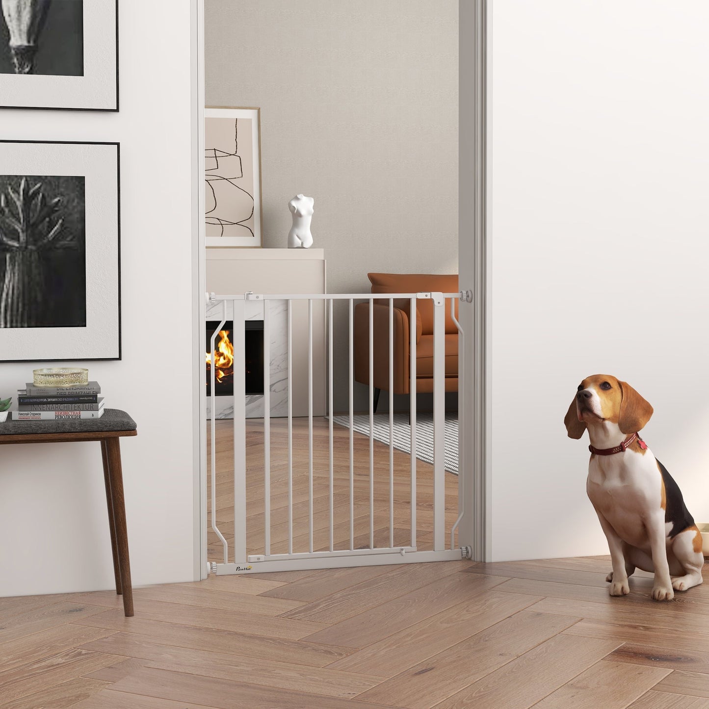 PawHut Extra Wide Dog Safety Gate, with Door Pressure, for Doorways, Hallways, Staircases - White