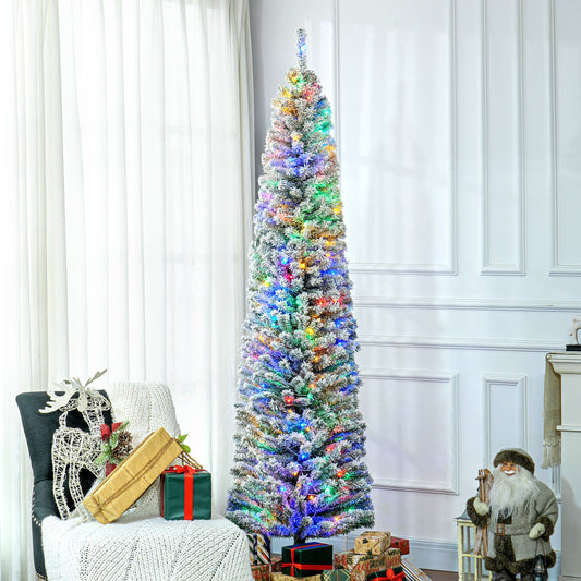 HOMCOM 7' Artificial Prelit Christmas Trees Holiday DŽcor with Colourful LED Lights, Flocked Tips, Berry, Pine Cone