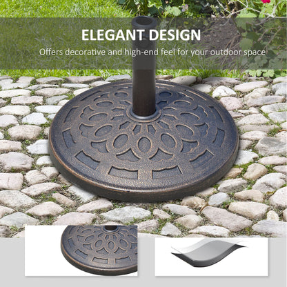 Outsunny 14kg Round Garden Parasol Base Holder Decorative Resin Market Umbrella Stand with Adjustable Coupler, Bronze