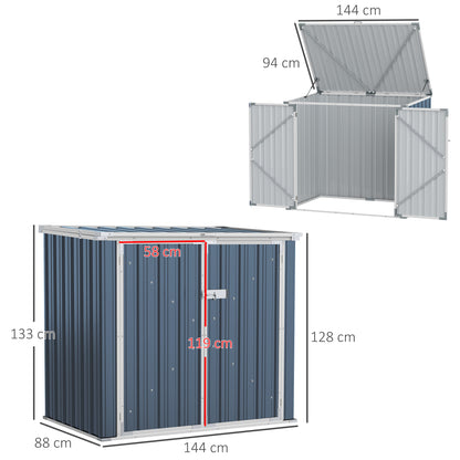 Outsunny 5ft x 3ft Garden 2-Bin Steel Storage Shed, podwójny schowek na śmieci, ukryty kosz na śmieci z zamykanymi drzwiami i otwieraną pokrywą