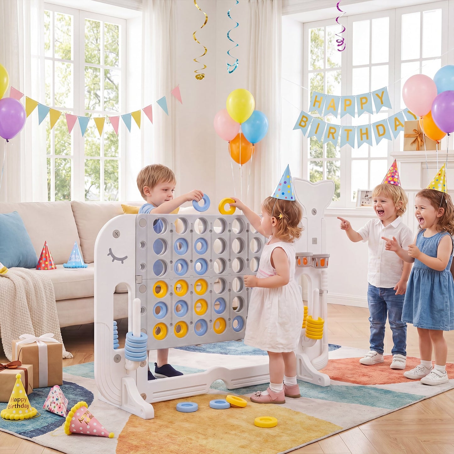 Giant 4-to-Score Game Set Jumbo Connect Four Game with Ring-toss-Grey