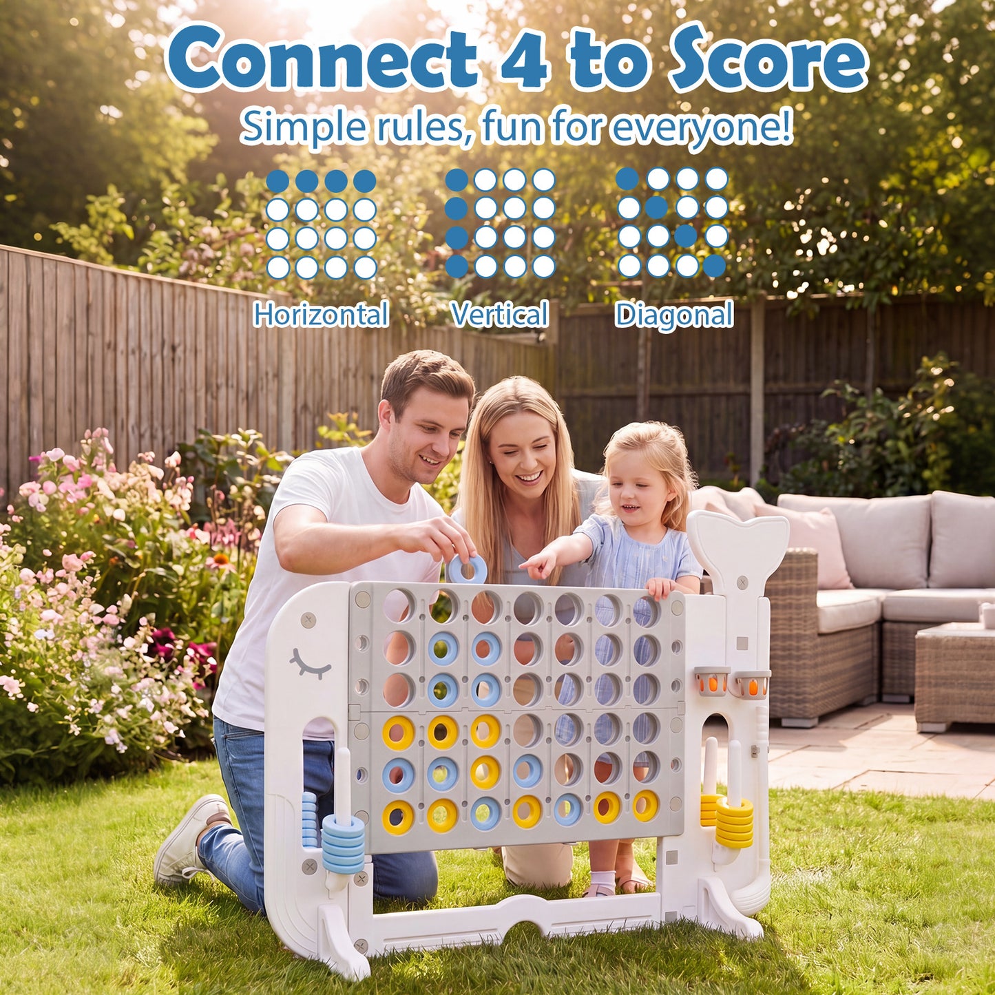 Giant 4-to-Score Game Set Jumbo Connect Four Game with Ring-toss-Grey