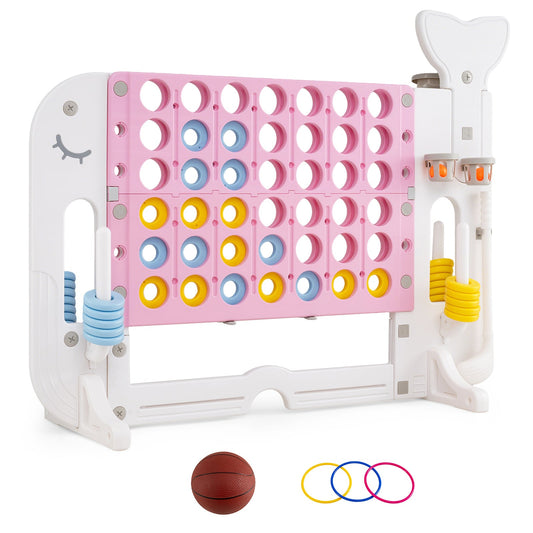 Giant 4-to-Score Game Set Jumbo Connect Four Game with Ring-toss-Pink