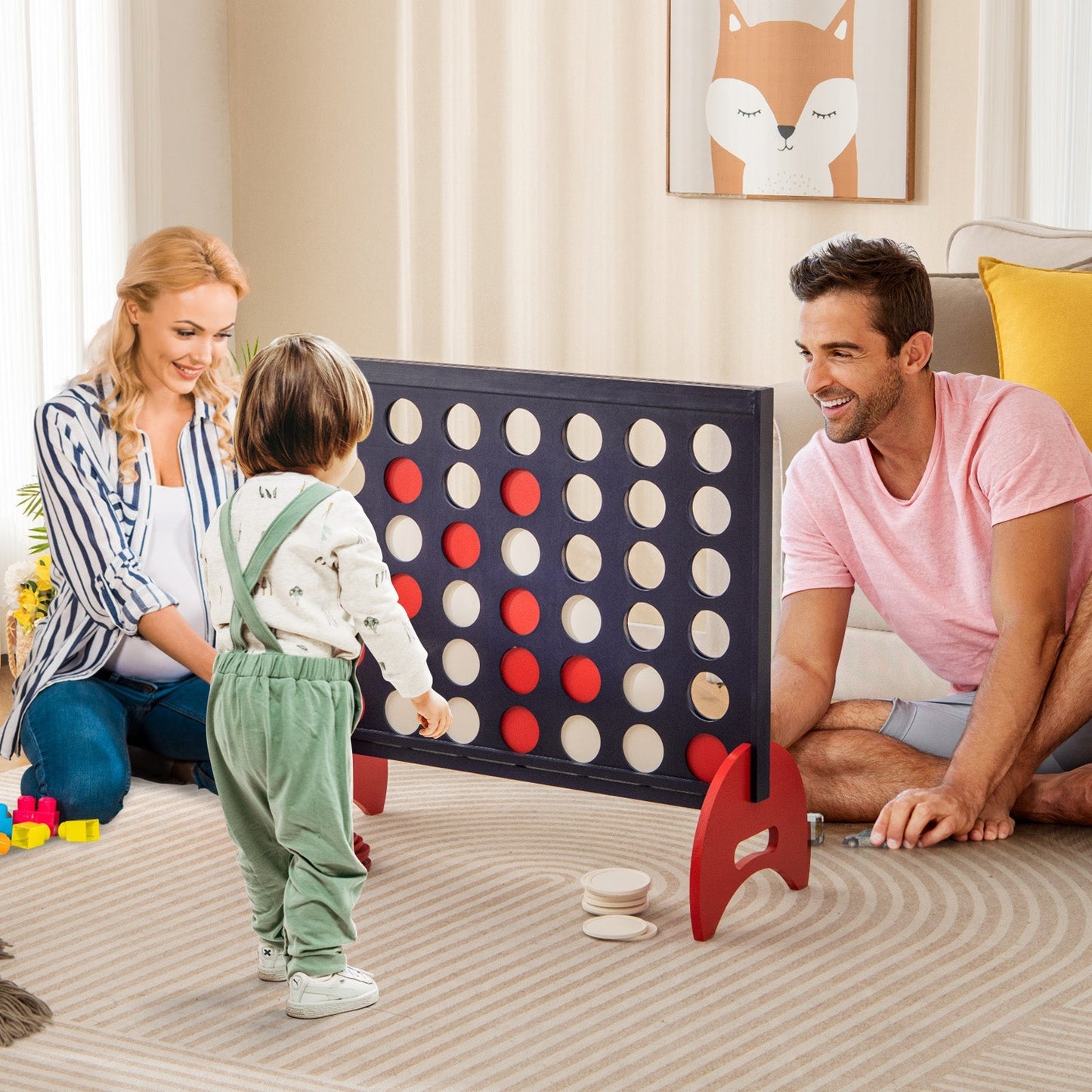 Giant 4-to-Score Game Set with Carrying Bag and 42 Pieces Jumbo Rings-Blue