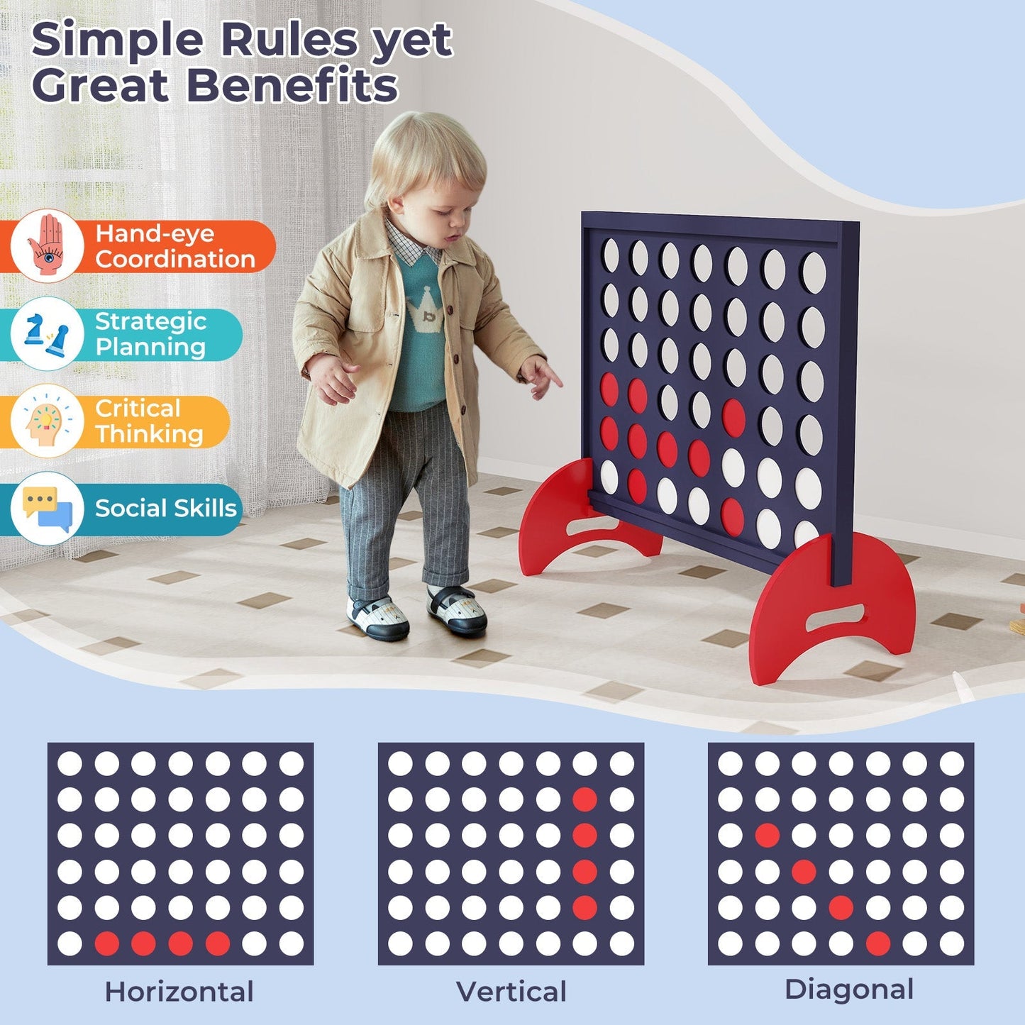 Giant 4-to-Score Game Set with Carrying Bag and 42 Pieces Jumbo Rings-Blue