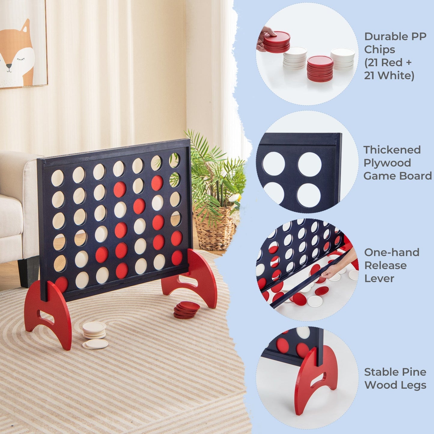 Giant 4-to-Score Game Set with Carrying Bag and 42 Pieces Jumbo Rings-Blue