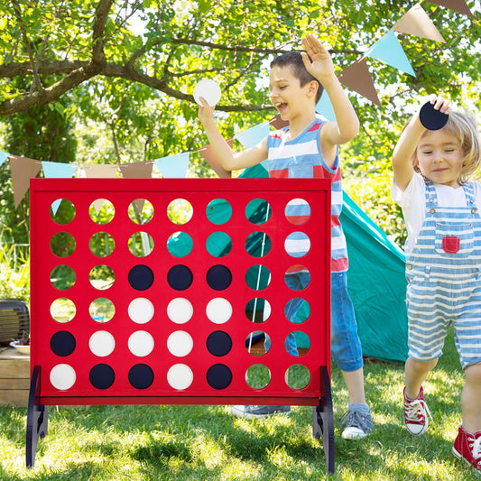 Giant 4-to-Score Game Set with Carrying Bag and 42 Pieces Jumbo Rings-Red