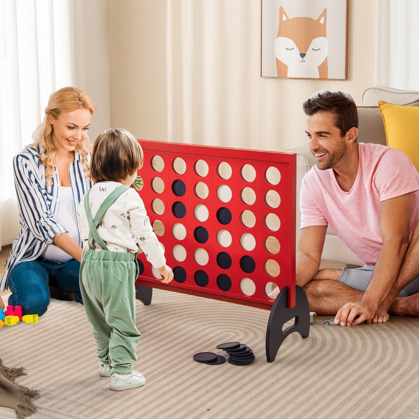 Giant 4-to-Score Game Set with Carrying Bag and 42 Pieces Jumbo Rings-Red