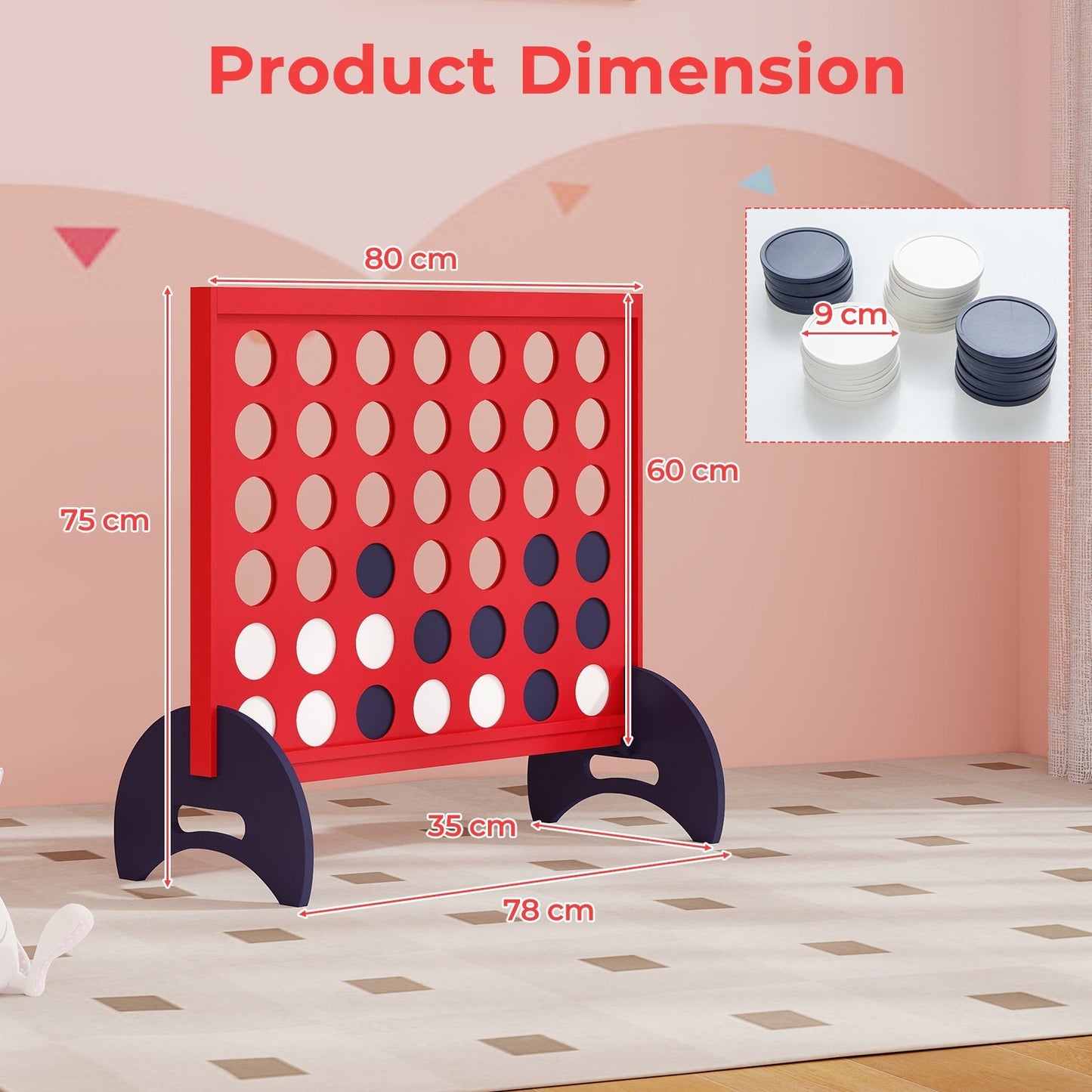 Giant 4-to-Score Game Set with Carrying Bag and 42 Pieces Jumbo Rings-Red