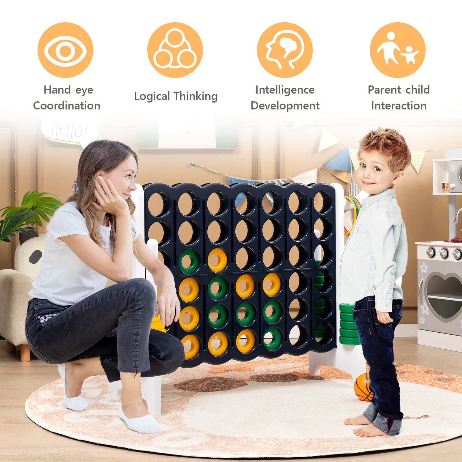 Giant Connect 4 Game Jumbo with 42 Rings-White