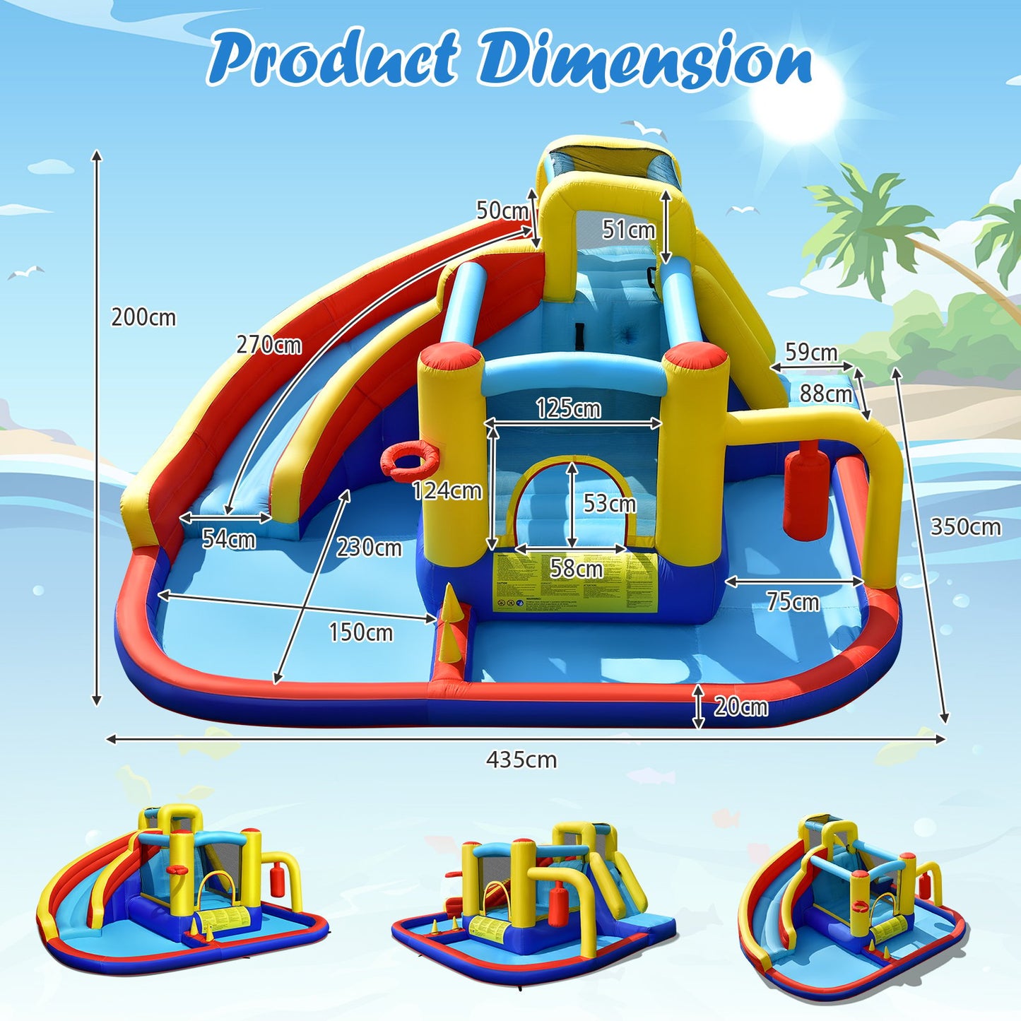 Giant Inflatable Kids Water Slide with 680W Blower