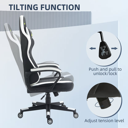 Vinsetto Racing Gaming Chair with Lumbar Support, Headrest, Swivel Wheel, PVC Leather Gamer Desk Chair for Home Office, Black Grey