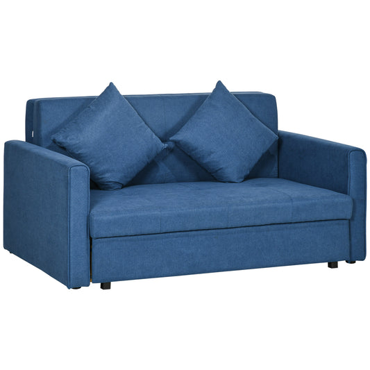 HOMCOM 2 Seater Sofa Bed, Convertible Bed Settee, Modern Cotton Loveseat Sofa Couch with 2 Cushions, Hidden Storage for Living Room, Guest Room, Deep Blue