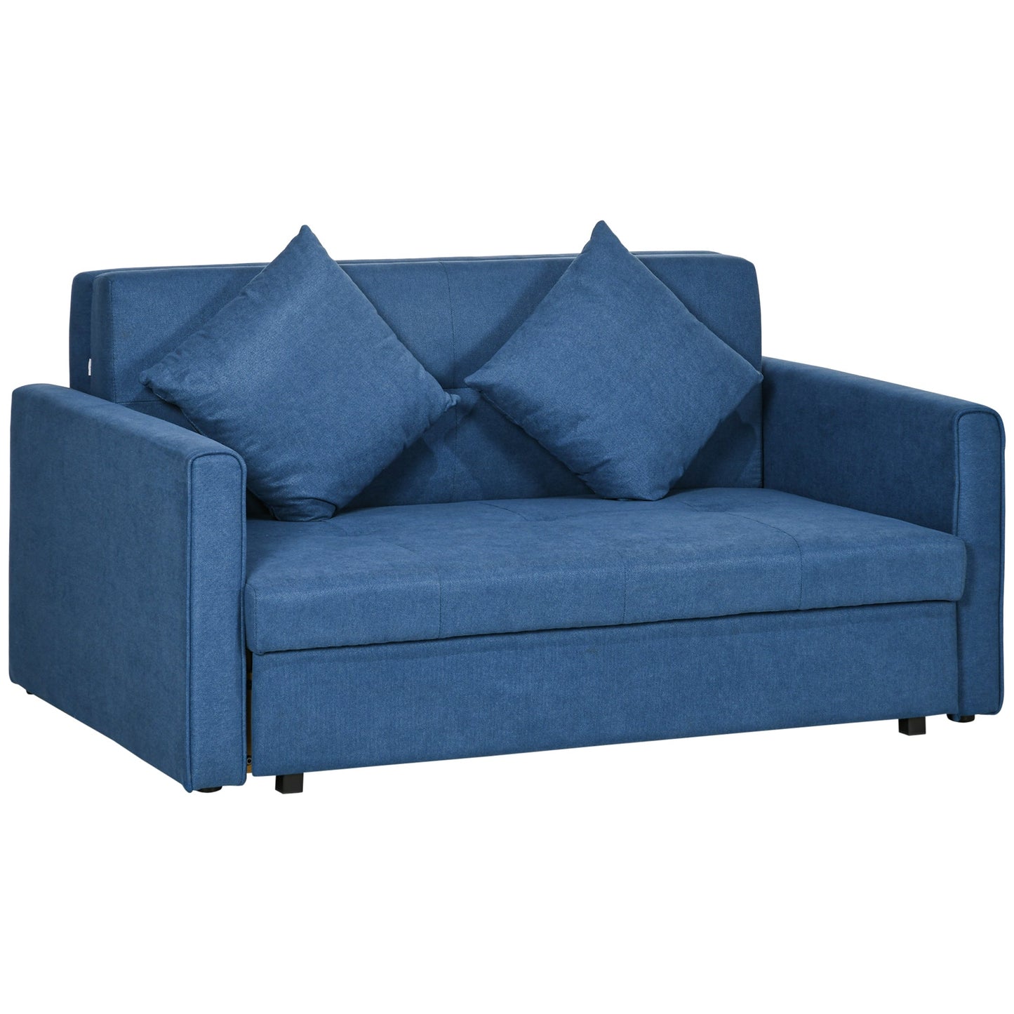 HOMCOM 2 Seater Sofa Bed, Convertible Bed Settee, Modern Velvet Loveseat Sofa Couch with 2 Cushions, Hidden Storage for Living Room, Guest Room, Deep Blue
