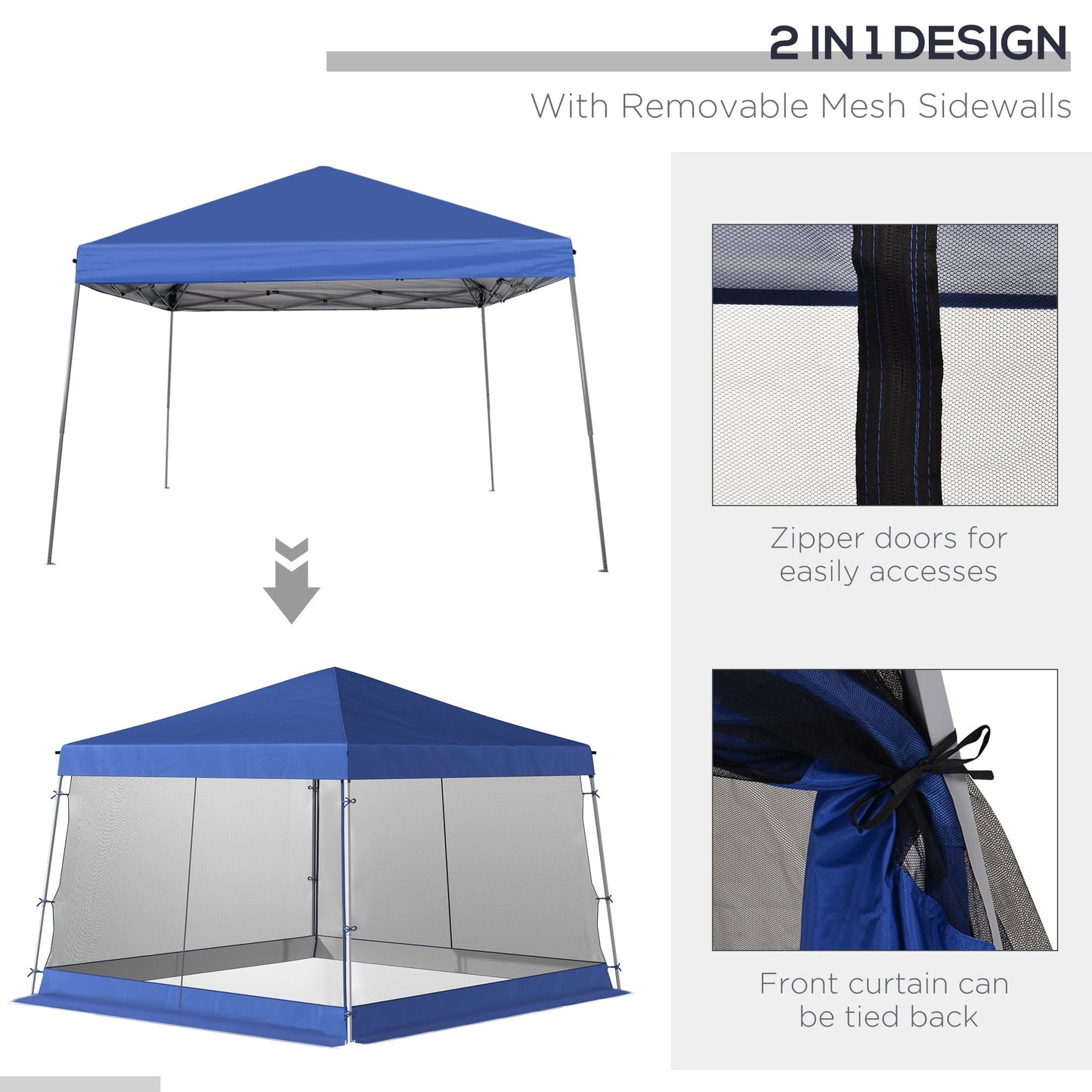 Outsunny 3.6 x 3.6m Outdoor Garden Pop-up Gazebo Canopy Tent Sun Shade Event Shelter Folding with Mesh Screen Side Walls  - Blue