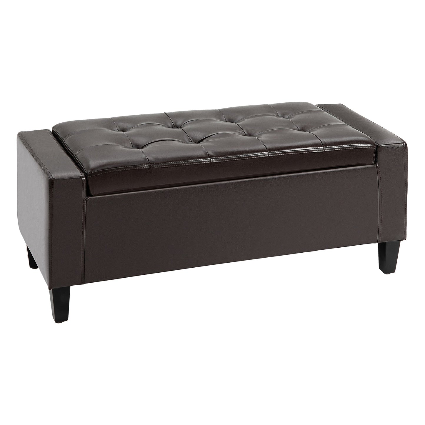 HOMCOM PU Skórzana ławka ze schowkiem, pufa, pikowana pufa w kształcie kostki z odchylanym blatem, 92L x 40W x 40H cm, brązowa