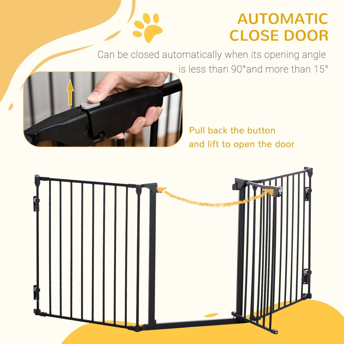 PawHut Pet Gate 3-Panel Playpen سياج أمان معدني، بوابة درج للكلاب حاجز غرفة مقسم مع المشي من خلال الباب قفل تلقائيا