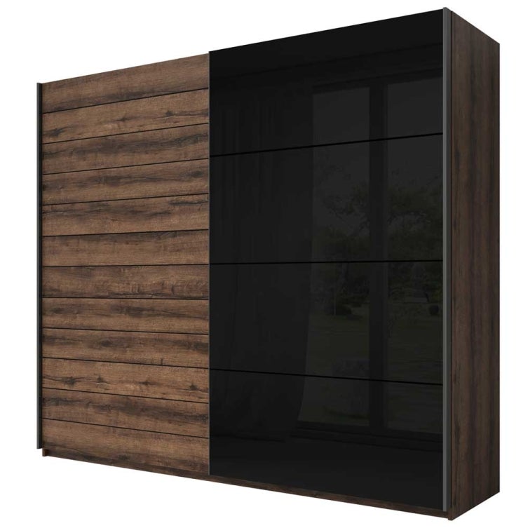 Galaxy Oak & Black Glass 2-Door Sliding Wardrobe  3 Sizes