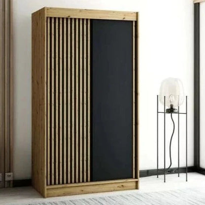 Gloucester 120cm Sliding Door Wardrobe Strips Design - Black, Artisan Oak, White