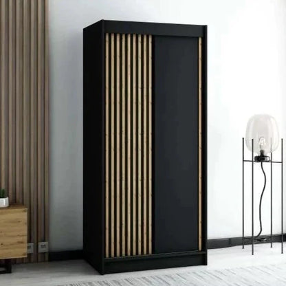 Gloucester 100cm Sliding Door Wardrobe Strips Design - Artisan Oak, Black, White