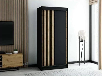 Gloucester 100cm Sliding Door Wardrobe Strips Design - Artisan Oak, Black, White